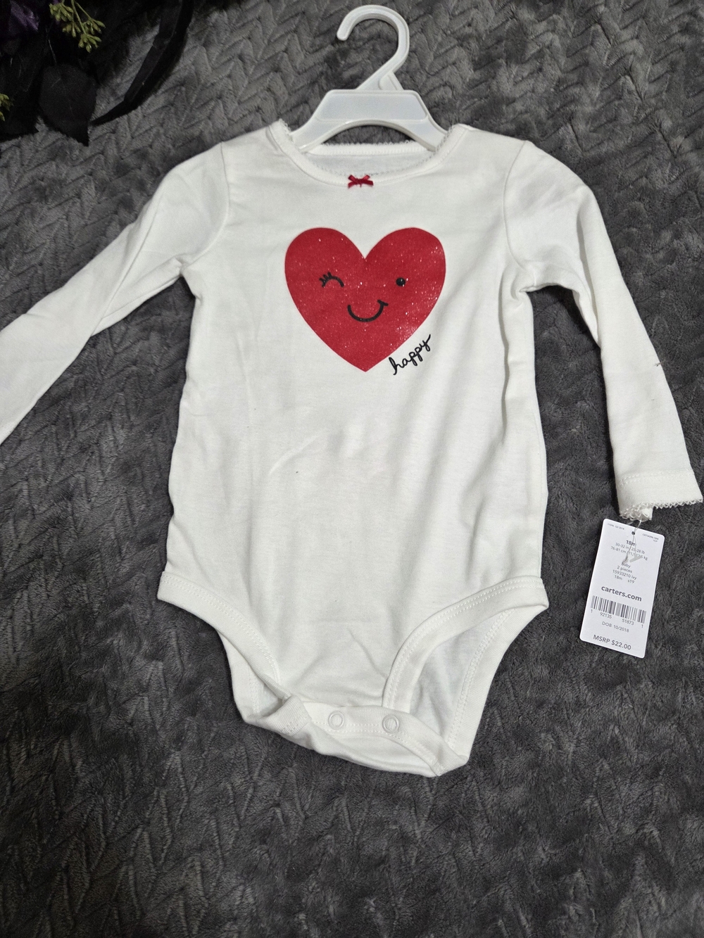 Carter's White Long-Sleeve Baby Bodysuit with Red Heart